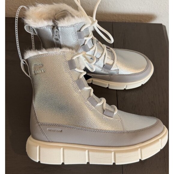 Sorel Explorer Big Kids Size 5  Lace Up Waterproof Winter Boots, Silver, - Picture 4 of 11